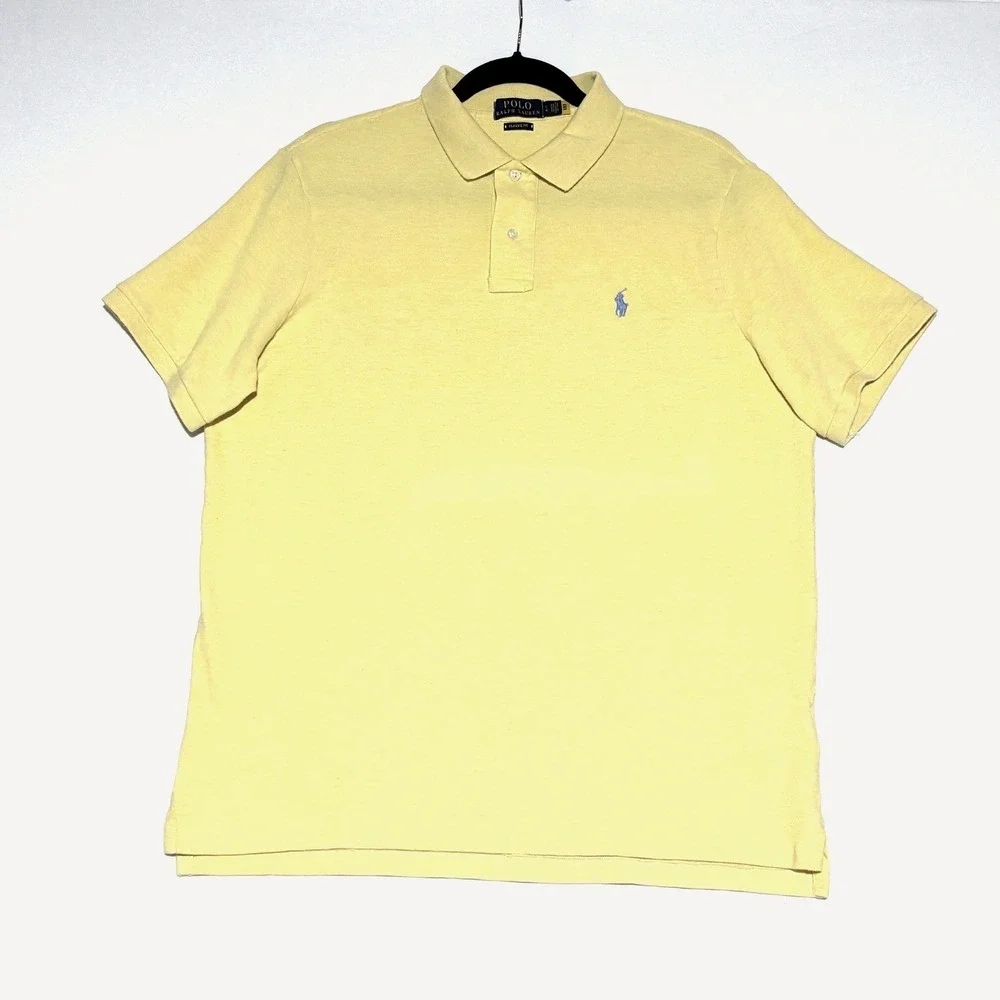 Polo Ralph Lauren Men Polo Shirt L 2‎ Button Yellow Short Sleeve Classic Preppy